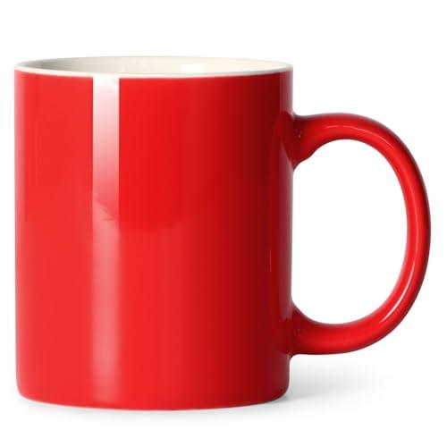 Smilatte 11 oz Porcelain Coffee Mug, Classic Ceramic Cup with Hanlde for Latte Cappuccino Tea, Red