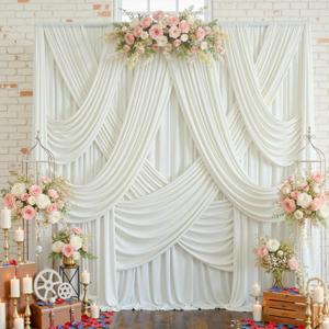 6 Panels 5x12ft Ivory Backdrop Curtains for Parties, Wrinkle Free Polyester Ivory Photo Backdrop Drapes 12 ft Long Back Drop Cloth for Wedding Birthday Photography Background Party