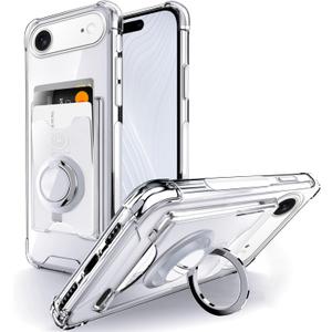 Shields Up Designed for iPhone Air Case, Minimalist Wallet Case with Card Holder (3 Cards) & Ring Stand/Kickstand, [Drop Protection] Slim Protective Cover for iPhone 17 Air (6.5 inch) - Clear