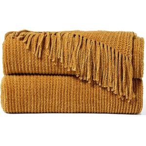 inhand Brown Throw Blanket for Couch Bed,Fall Home Decorative Soft Chunky Chenille Woven Blankets with Tassels,Lightweight Cozy Boho Farmhouse Warm Winter Gifts for Women,50"x60",Medium Thick