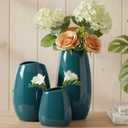 hjn Ceramic Vase Set of 3 Teal Flower Vase for Home Decor, Modern Decorative Vase for Flowers Vases for Your Ideal Shelf Decor/Table/Living Room/Kitchen/Office-Teal