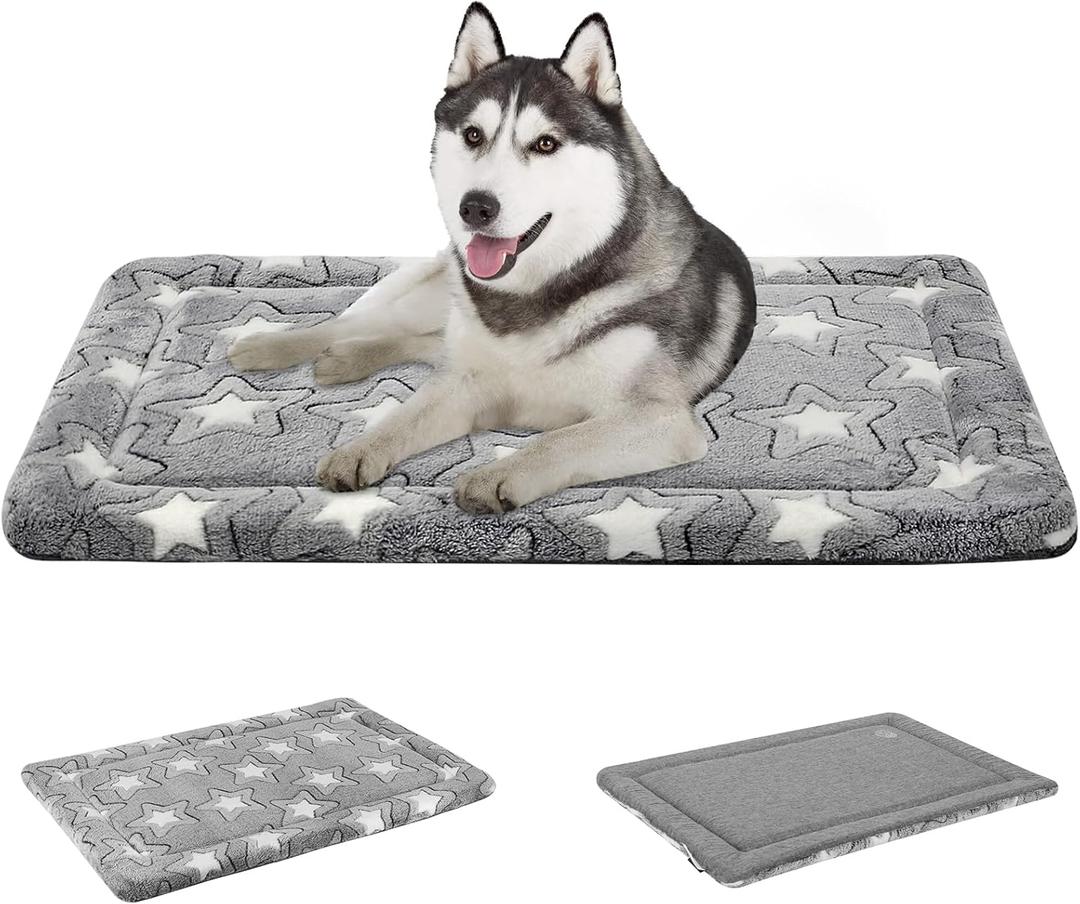 EMPSIGN Dog Crate Pad - Reversible Kennel Mat (Cool & Warm), Machine Washable, Cozy Star Pattern Sleeping Pad for Small Medium Large Dogs, All-Season Pet Bed, Suitable for 36"x24" Dog Crate, Grey (L (34.2"x22.4"x1.1"))