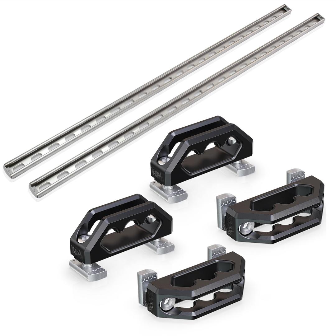 RENO F150 Trail Rail System, Truck Cargo Management System 2pcs Bed Rails & 4pcs Cleats for 5.5'Bed Compatible with 2015-2025 F150 4WD Raptor Lightning, Replace OEM LL3Z-2655200-A (Black)