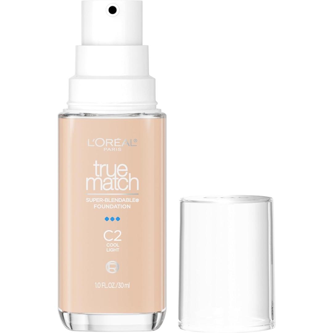 L'Oreal Paris True Match SuperBlendable Foundation, Medium Coverage Liquid Foundation Makeup, C2, Light, 1 Fl Oz