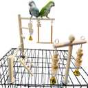 Hamiledyi Natural Wood Bird Play Gym for Small Birds, Parakeet Cockatiel Playstand with Perch, Ladder & Swing Toys for Cage Top(Style B)