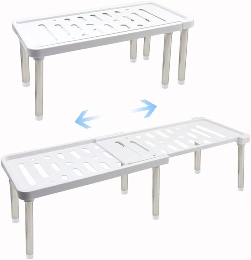 Roucerlin 1 Pack Expandable Cabinet Organizer Shelf, 13.8 x 6.9 x 5.9 in Kitchen Cupboard Organizer, Free Standing Spice Rack, Retractable Storage Racks for Bathroom, Countertop, Pantry (White)