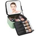 Relavel Travel Makeup Bag With LED Mirror Portable Travel Makeup Organizer 3 Color Adjustable Brightness Waterproof Cosmetic Train Case with Removable Dividers Makeup Storage for Women, Pink