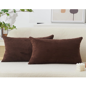 Home Brilliant 12x20 Pillow Cover Lumbar Set of 2 Plush Striped Corduroy Velvet Brown Throw Pillows for Couch Sofa Party, 12 x 20 inch, Brown 