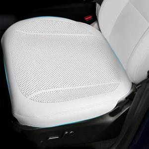 Erivis 2PCS Nappa Leather Car Front Seat Covers for 2025 2026 Tesla Model Y/ 3 Highland/ Juniper Breathable Perforated All-Season Universal Bottom Seat Protectors for Tesla Accessories, White