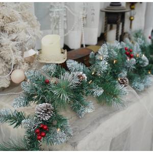 Natreecrown Pre-Lit Artificial Christmas Garland, Snowflake Wreath, White Lights 50, Decorated with Pine Cones, Berry Clusters, Plug in, Christmas Decorations, 9 Feet