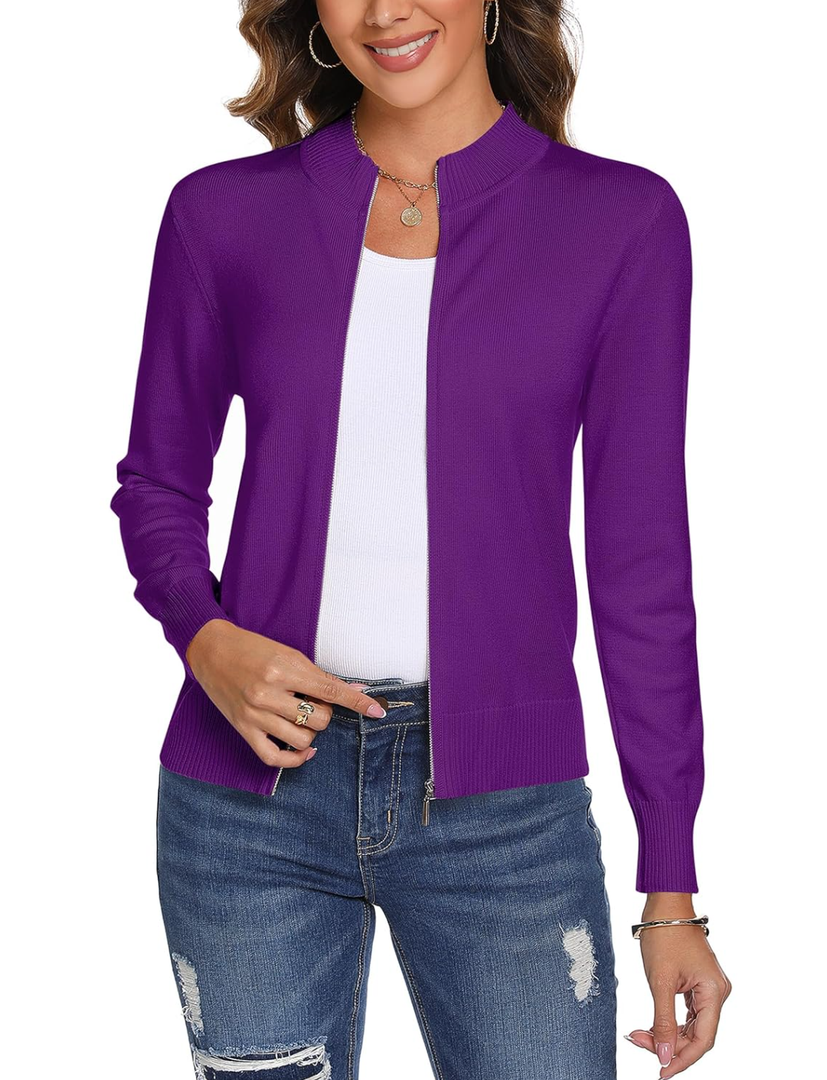 Totatuit Womens Long Sleeve Knitted Zip Up Sweater Cardigans Sweaters Lightweight Zipper Sweatshirts Jacket, XL