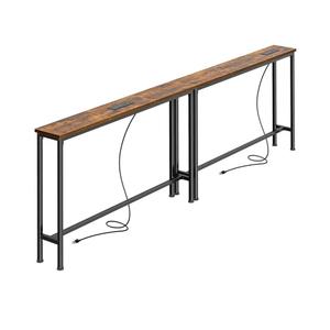 SUPERJARE 78.8 inch Narrow Console Table with Outlet, Sofa Tables, Behind Couch Table, Long Entryway Tables with Charging Station, for Living Room, Rustic Brown