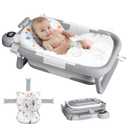 Collapsible Baby Bath Tub for Newborn to Toddler with Floating Cushion for Bath Support, Portable Baby Bath Tub with Real-Time Temperature Monitor, Baby Bath Essentials, Gray