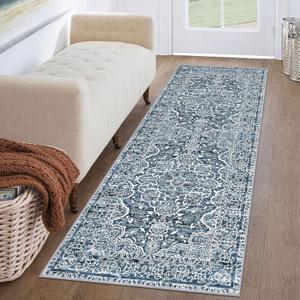 KUTA Vintage Washable Runner Rug, 2x6 Blue White Runners for Hallways Non-Slip Kitchen Rugs Ultra Soft Printed Distressed Floral Floor Carpet for Laundry Bedroom Living Room Nursery