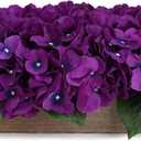 Pre-Made Flower Table Centerpiece, Artificial Hydrangea Arrangements Centerpieces Fake Flowers Decor Wood Tray Faux Flower Wedding Bouquets Room Kitchen Farmhouse Indoor Office Party(Purple)
