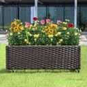 Raised Garden Bed with Wheels - Rattan Wicker Elevated Raised Garden Bed Outdoor Raised Planter Box for Vegetables Grass Lawn Yard, 38 x 14.5 x 12 in, Brown