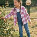 SELINK Girls Long Sleeve Flannel Shirt Kids Buffalo Plaid Button Down Shirt Casual Cute Flannel Blouse Tops (Pink, XXL)