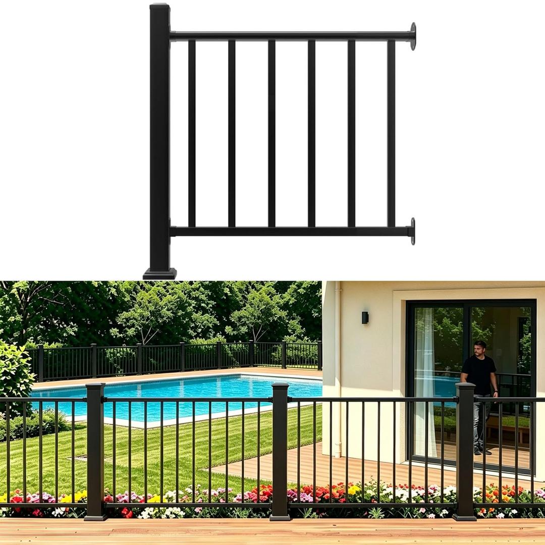 Deck Railing Kit, 36 in H x 3 ft W Porch Railing with Post, black