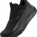 FitVille Men's Extra Wide Slip on Walking Shoes with Arch Support Men Slip on Sneakers for Foot Pain Relief-Stepease V2 (Jet Black), 14 Wide