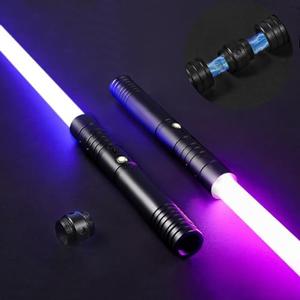 2 in 1 Dueling Lightsaber Alloy Handle Light Saber 15 RGB Colors with 4 Modes 6 Sound Effects USB Rechargeable Detachable Lightsaber for Kids Adults Ideal Birthday Children's Day Halloween Christmas, Black
