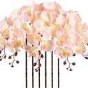 41.34" Orchid Artificial Flowers 6PCS Velvet Silk Faux Orchids Long Stem Artificial Flowers for Tall Vase for Home Wedding Party Decoration(Peach)