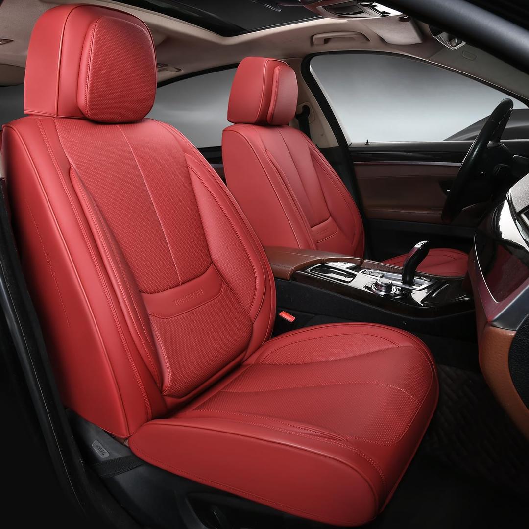 Car Seat Covers, Leather Seat Covers for Cars Full Set, Waterproof and Breathable Suitable for Most SUV/Truck/Sedan/Automotive 2 Pack(Burgundy)