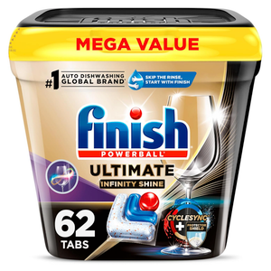 Finish Ultimate Quantum Infinity Shine Dishwasher Pods, New & Improved Formula, Dishwasher Detergent Dish Soap, Removes BurntOn & DriedOn Stain, Degreasing, Scrubbing, & Shining Power, 62 Count
