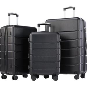 OLIXIS 3-Piece Luggage Set, Carry On Suitcases with Spinner Wheels, Expandable Travel Luggage with TSA Approved Lock & ABS Hard Shell, Black, 20/24/28 Inch