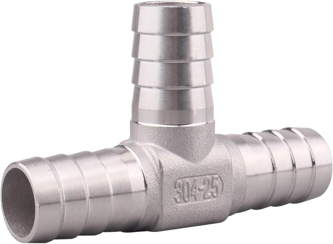 DERNORD Stainless Steel Hose Barb, 3 Way Tee T Shape Barbed 1" Union Home Brew Fitting (1" Barb x 1" Barb x 1" Barb)