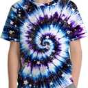 Kids Tie Dye Shirt Size 6-18 Children Hippies Senior Short Sleeve Tees Tie-Dye T Shirt for Boys Girls (9-11 Years, Galaxy)
