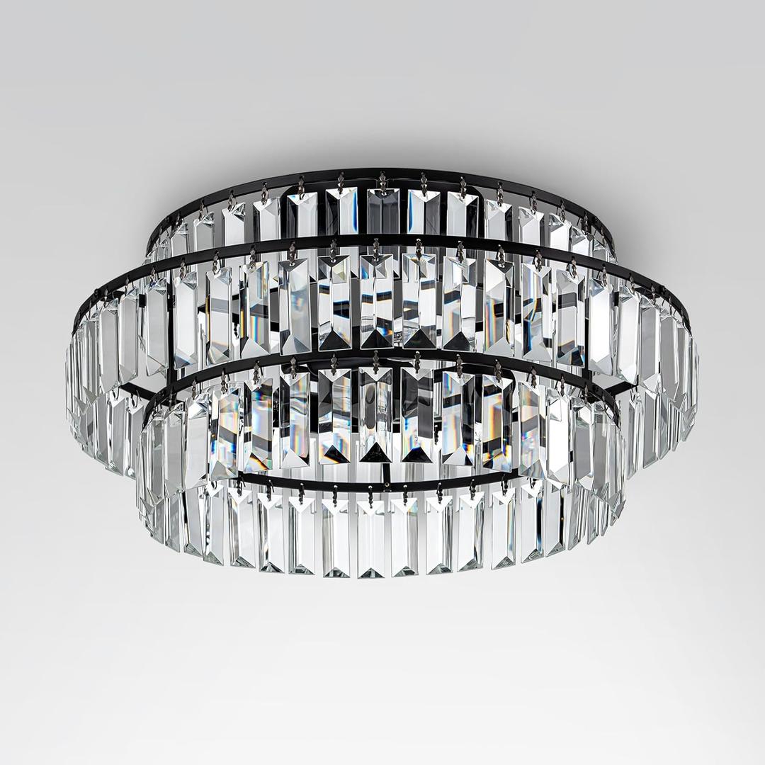 DJLSOLD Crystal Semi Flush Mount, 3-Liight Ceiling Light Fixture, Modern Ceiling Lighting Fixture for Bedroom, Kitchen and Hallway Black