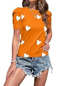 Valentine's Shirts for Women - Heart Tops, Orange, Size Medium