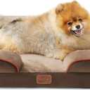 Bedsure Orthopedic Dog Beds for Small Dogs - Washable Small Dog Cat Bed Waterproof, Comfort Pet Couch Sofa with Washable Removable Cover, Pets Bed with Nonskid Bottom, Brown, 24"
