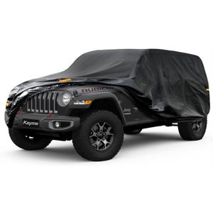 Kayme 7 Layers Car Cover Custom Fit for Jeep Wrangler 4 Dr/Unlimited 4 Door JK JL, Waterproof All Weather for Automobiles, Outdoor Full Cover Rain Sun UV Protection.Black (Custom Fit Jeep Wrangler 4 Dr, PE-Black)
