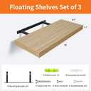 Upassion Floating Shelves for Wall Set of 3, 16" Light Brown Wood Wall Shelves for Home Decor, Frame Display Floating Shelf for Living Room, Bedroom, Bathroom, Kitchen