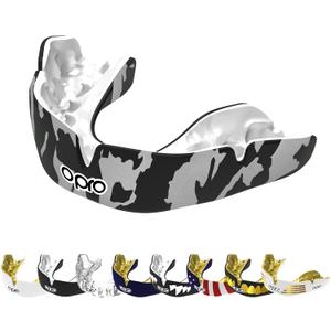 OPRO Instant Custom-Fit Mouth Guard, Dentist-Level Comfort, Protection & Fit - Moldable Mouthguard for Football, Boxing, Rugby, MMA, UFC Mouth Piece- Includes Mouth Guard Case (Silver Camo, Adult)