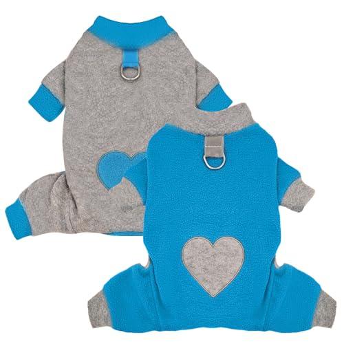 AXIIJGL 2 Pack Dog Pajamas Small Sized Dog Fleece Pajamas Cute Fleece Sweater Doggy Sweater Love Pattern Onesies for Dogs Pjs Small Clothes, S