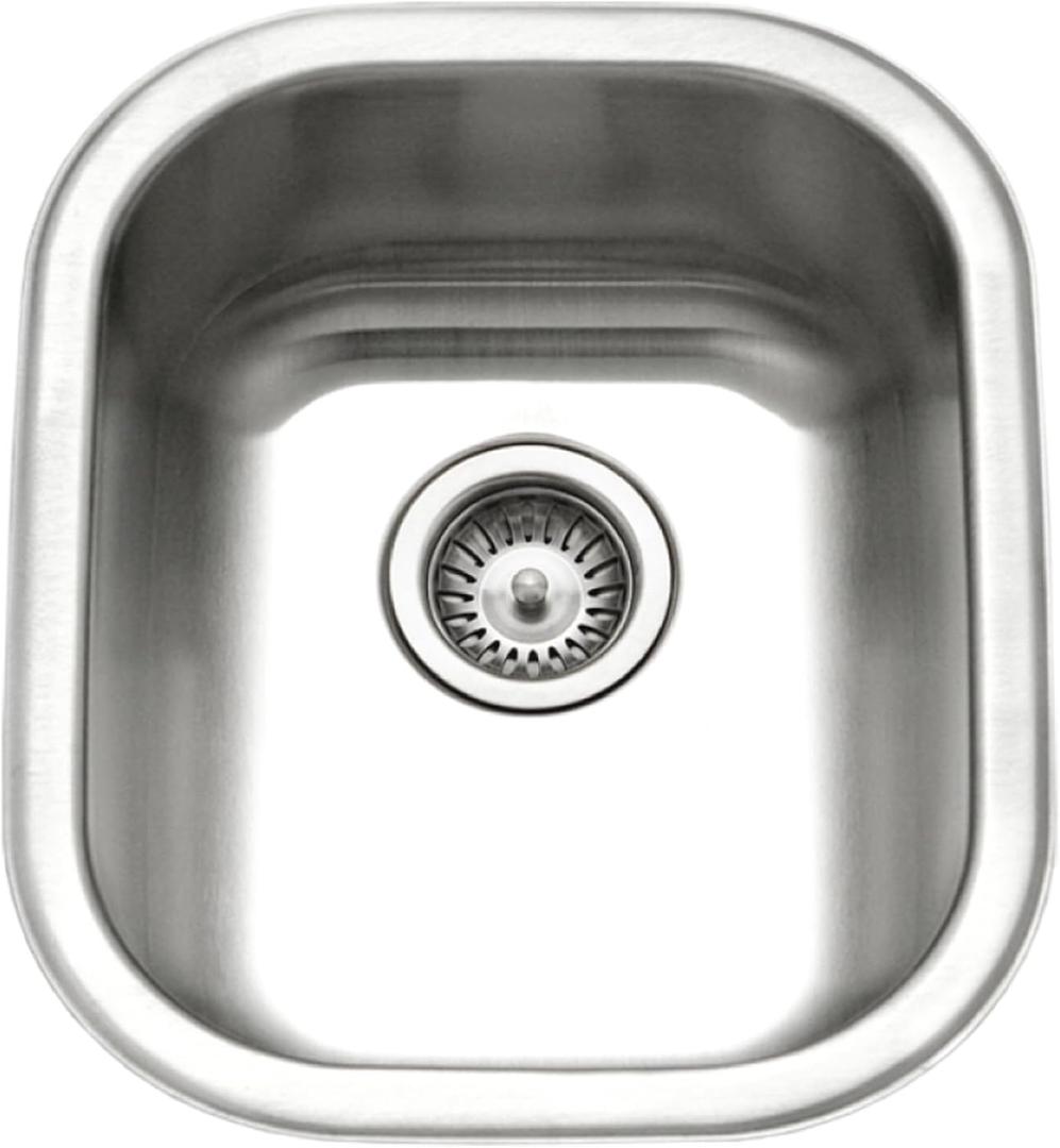 Houzer Club Stainless Steel Kitchen Bar & Prep Sink: 14 Inch Undermount Medium Sink with Strainer, Durable & Versatile, Essential for Home & Apartment: CS-1407-1