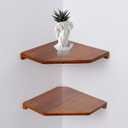 2 Pcs Floating Corner Shelves for Bathroom, Kitchen or Living Room Decor, Wooden Wall Mounted Shelves, Natual Teak