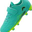 RUNIC Kids Soccer Cleats for Boys and Girls - Small and Big Kid Athletic Outdoor Football Shoes - Firm Ground - Hook and Loop Closure - Black/Gold