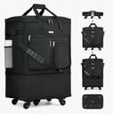 HANKE Expandable Luggage Bags for Travel Foldable Suitcase with Wheels Collapsible Rolling Travel Duffle Bag Lightweight Large Suitcases without Telescoping Handle, Black
