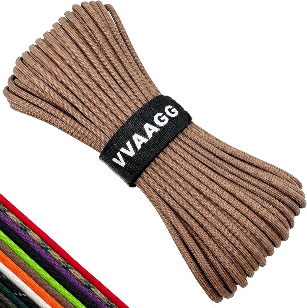 VVAAGG 550 Paracord 200FT - 4mm Lightweight and Durable Camping Rope, Tent Rope, Clothsline Rope, Marine Weatherproof Rope, Nylon Parachute Cord Rope (Brown) (Tan)