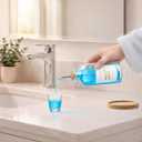 Glass Mouthwash Dispenser Set with Cup & Bamboo Tray, 350ml/11.8oz Refillable Mouth Wash Bottle for Bathroom Countertop, Stainless Steel Pour Spout & Funnel, Modern Vanity Organizer (Clear)