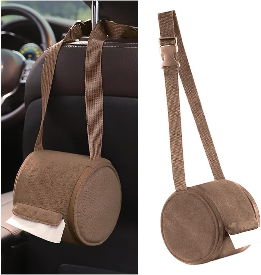 Car Tissue Holder, Soft Hanging Vehicle Backseat Headrest Tissue Box Cover for Roll Paper, Automotive Napkin Holder Paper Organizer to Keep Car Tidy, Universal for Truck SUV Sedan (Coffee)