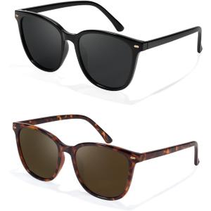 Myiaur Polarized Sunglasses for Women, Trendy Square Shades with UV400 Protection Sun Glasses for Daily (2 Pack)