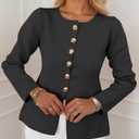 MSBESYOR Button Up Cardigan Sweater for Women Long Sleeve Lightweight Knit Business Blazer Tops (Black, L)