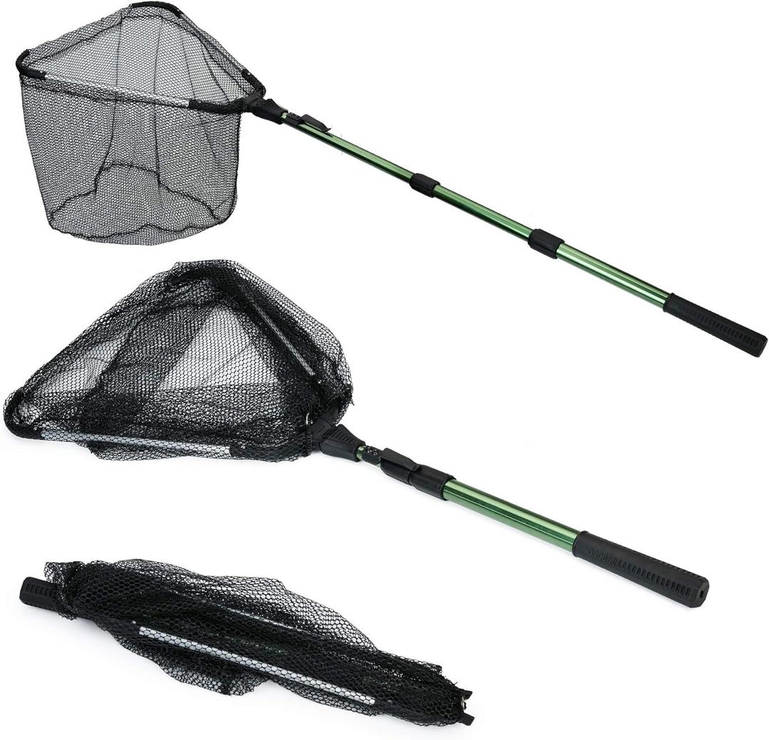 RESTCLOUD Fishing Landing Net with Telescoping Pole Handle, Fishing net Freshwater for Kids Men Women, Extend to 40-63 Inches