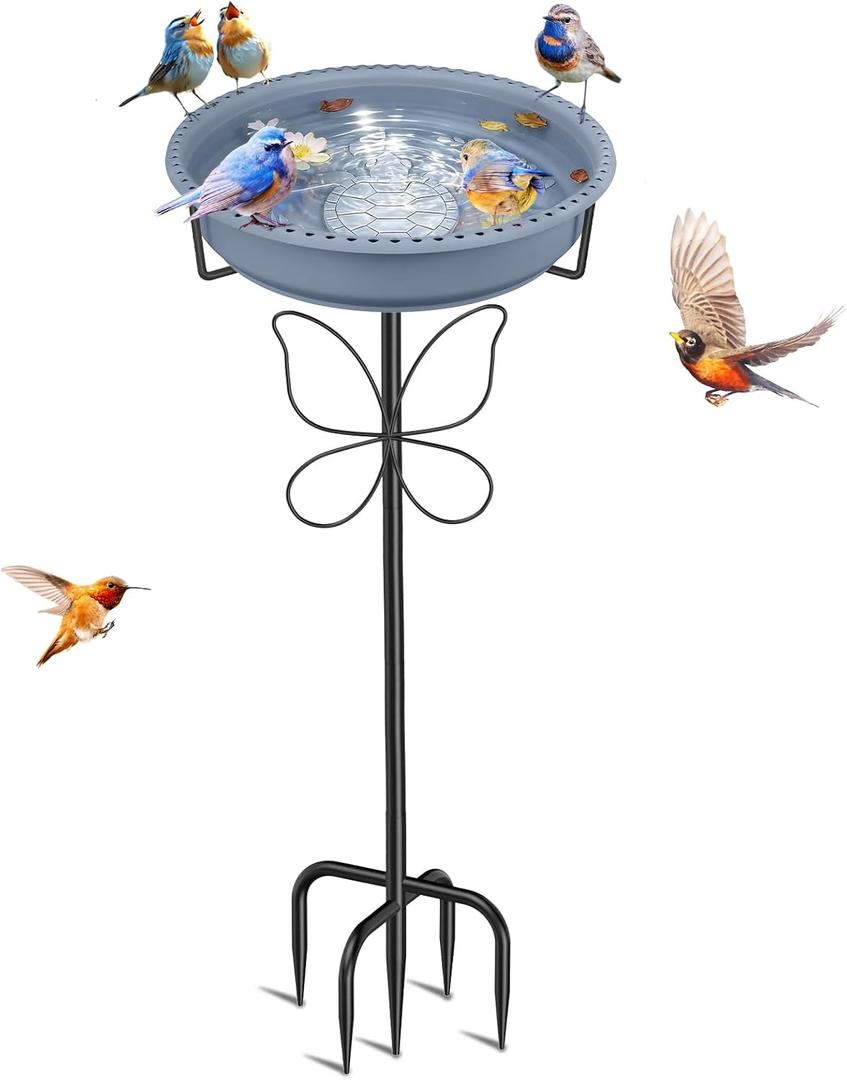 Bird Bath for Outside, Garden Freestanding Birdbath & Birdfeeder with Removable Bowl, Bird Baths Feeder for Outdoors Garden Patio Yard Lawn Decor, 5-Pronged Base & Easy to Clean(Grey)