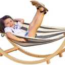 FUNLIO Wooden Rocking Chair for Kids 3-5 Years, Premium Solid Wood Kids Hammock Chair Stand, Wider & Longer Hammock Cloth with Stable Structure, 110lbs Capacity, CPC Certified