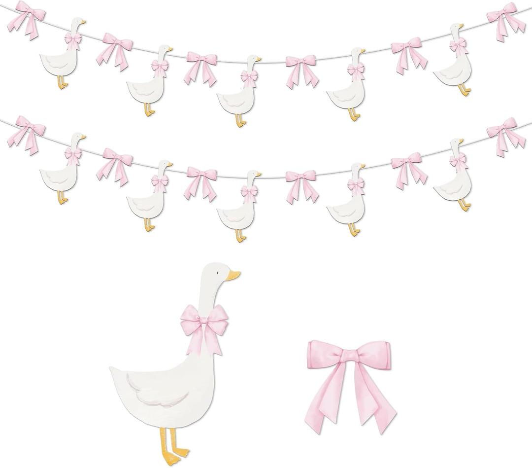 TaoBary 2 Set Bow Silly Goose Birthday Banner One Silly Goose Party Decoration for Farm Animal Baby Shower Birthday Party Decorations(Pink)